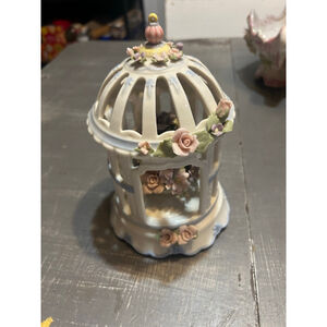 Anna Rosa Collection Beige Pink Floral Birdcage Music Box Decor One Size